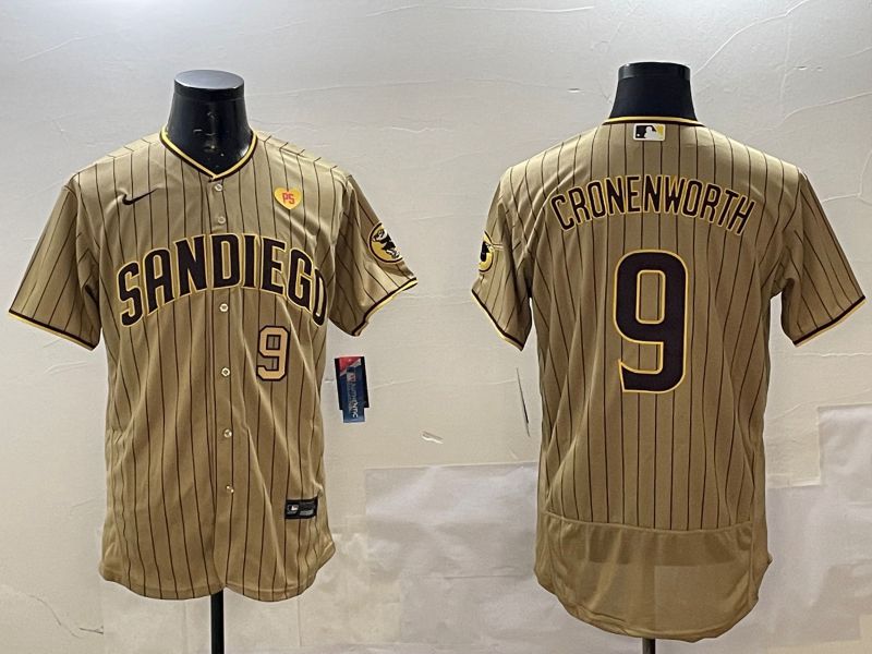 Men San Diego Padres 9 Cronenworth Brown Stripe Elite 2025 Nike MLB Jersey style 10